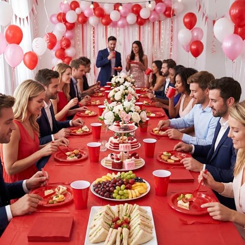 Tinybee 352 Pcs Red Plastic Plates, Disposable Dinnerware Set for 50 - Image 5