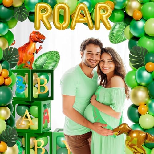 Hombae Dinosaur Baby Shower Decorations for Boy, Dino Themed Baby Shower Decorations, Rawr It’s a Boy Party Supplies Backdrop Balloon Banner Box Cake Cupcake Topper Mummy To Be Sash Green Gold - Image 6