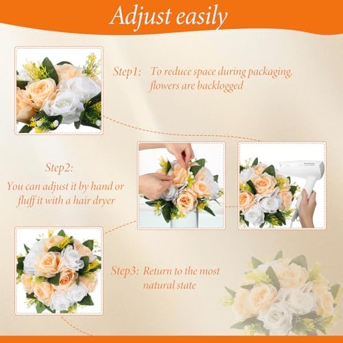 Hotop 24 Pcs Silk Rose Flower Balls,Champagne, White - Image 5