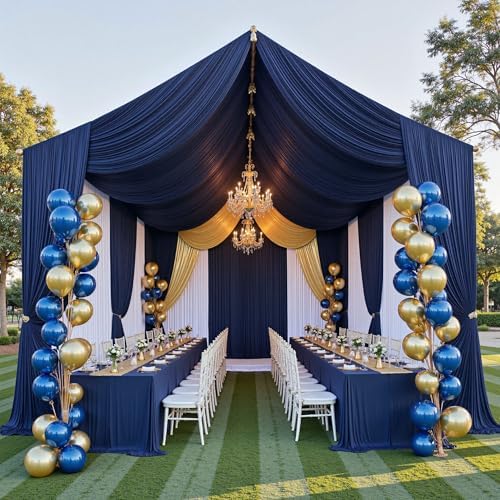 4 Panels 5ft(W) x 20ft(L) Navy Blue Ceiling Drapes for Wedding Parties by PartyVillage