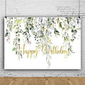 Leowefowa 12x8ft Green Gold Eucalyptus Leaves Photography Background Happy Birthday Backdrop for Baby Shower Gender Reveal Photo Party Decorations Banner Photo Booth Studio Shoot Props by Leowefowa