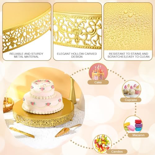 Wenqik 16 Inch Gold Cake Stand Metal Round with Cutter Spatula, Classic - Image 3