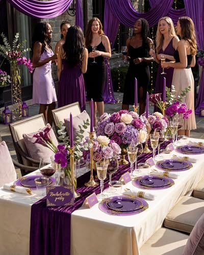 Nervure 350Pcs Purple Plastic Plates, Plastic Dinnerware Set for 50 Guests - Image 6