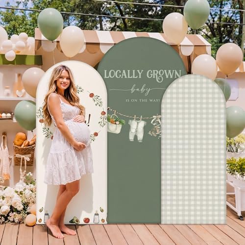 Chunful 3 Pcs Locally Grown Baby Shower Arch Backdrop Cover Baby is On The Way Photo Background Decor 2-Sided Round Top Backdrop Arch Cover for Wedding Birthday Party 6 ft/5 ft/4 ft (Sage Green) - Image 5