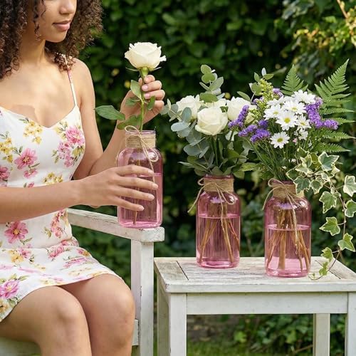 Mason Jars for Centerpiece Glass Flower Bud Vase Pink Vases, 12 Pc - Image 4