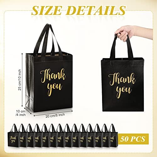Fumete 50 Pcs Black Glossy Thank You Gift Bag with Handles - Image 2