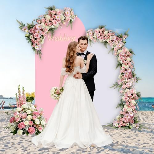 White Pink Arch Backdrop Cover Set of 2 (6FT/7.2FT) Arch Cover Spandex Wedding Arch Stand Covers for Baby Shower Bridal Shower Party Photo Birthday Spandex Baby Balloon Arch Covers Stretchy Backdrop - Image 4