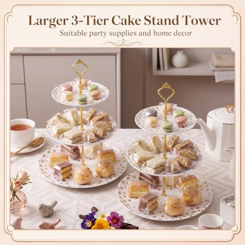 Thenshop 2 Pcs 3-tier Cupcake Stand Melamine 12" 10" 8" Serving Tray, White - Image 5