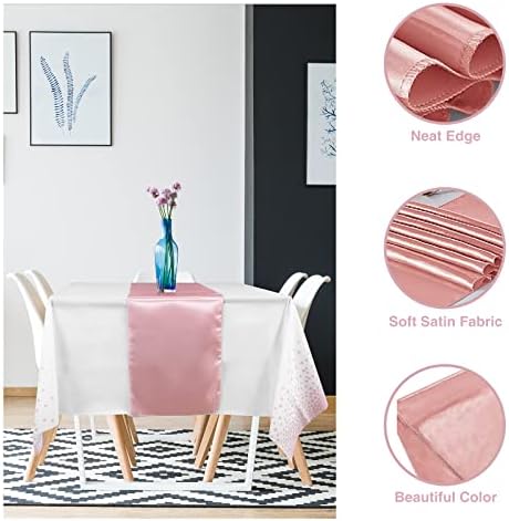 MASHAN 24 Pack White and Rose Gold Tablecloth Set - Rectangular PEVA Tablecloths and Satin Table Runners for Wedding, Baby Shower, Anniversary, Christmas, New Year Party - Image 3