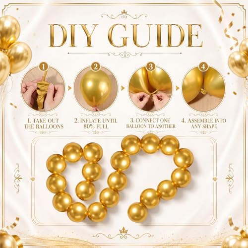 Gejoy 200 Pcs Link Balloons Latex Party Decor,Metallic Gold,10 Inch - Image 3