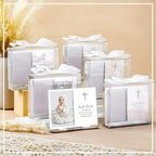 Vercraft 24 Set Baptism Picture Frame 3.5 x 5 Acrylic Baby Shower Baptism Favor Christening Gifts for Boy Girl with Plastic Crystal Boxes and Satin Ribbon Bows for Religious First Communion(White) - Image 4