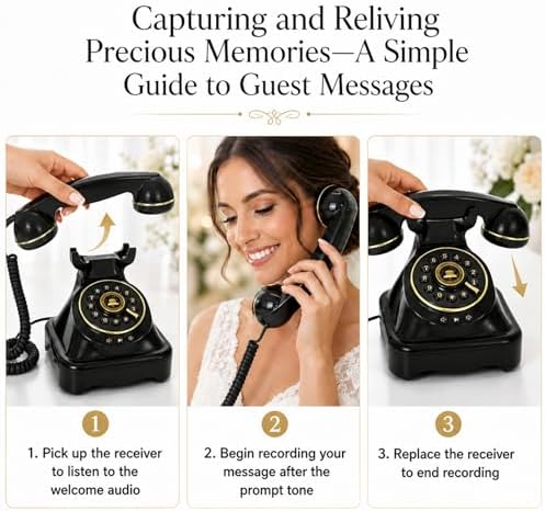 Audio Guest Book Wedding Phone, Retro Audio Phone Guestbook with Clear Voice Recording for Wedding Reception, Bridal Shower, Birthday, Baby Shower, Anniversary, Engagement - Image 6