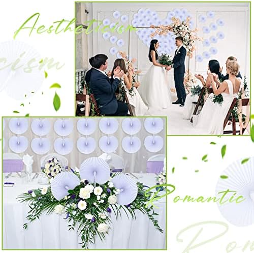 Yulejo 150 Packs White Hand Fans for Wedding Round Folding Plastic Handle - Image 6
