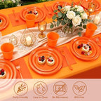 Orange Plastic Plates for Party,30 Guest Disposable Orange Party Supplies Including Dinner&Dessert Plate,12oz Cups,Cutlery,Napkins & Tablecloth Dinnerware Decorations for Birthday Fall Parties Wedding - Image 4