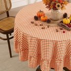 Romanstile Fall Gingham Ruffled Round Tablecloth, 70 Inch Orange - Image 2