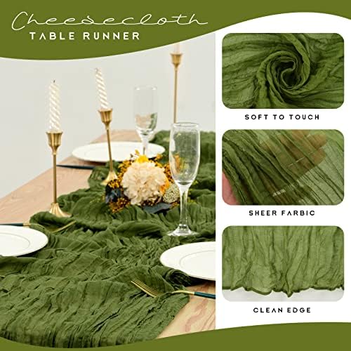 YMHPRIDE 12 Pack Cheesecloth Table Runner 35x120in Olive Green Table Runner - Image 4