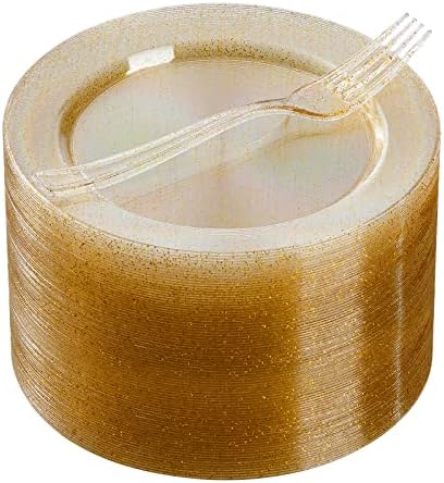 Goodluck 120Pcs 7" Round Gold Glitter Dessert Plates by GoodLuck