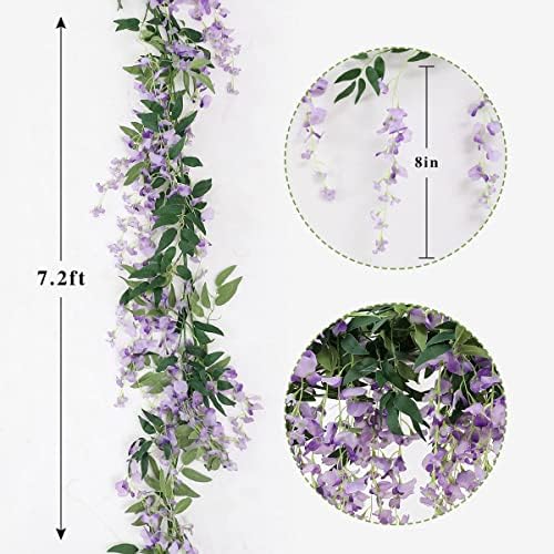 3Pcs 7.2Ft/Piece Artificial Flowers Wisteria Garland Artificial Wisteria Vine Hanging Flower Greenery Garland for Home Garden Outdoor Wedding Arch Floral Decor (Purple) - Image 6