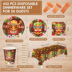 Funnymoom 452 Pcs Hawaiian Tiki Party Decorations Include Tiki Paper Plates Napkins Cups Tablecloth Cutlery Straws Hawaii Luau Party Supplies for Tropical Birthday Party Decorations - Image 3