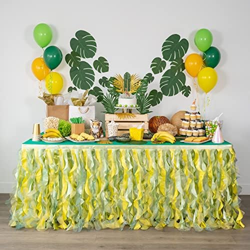 Lemon Green Table Skirt. 6ft Table Skirt with Double Layer Organza! Jungle Theme Decorations, Birthday, Tropical Party Decorations. Tutu Table Skirts for Rectangle Tables 6ft by BluekateParty
