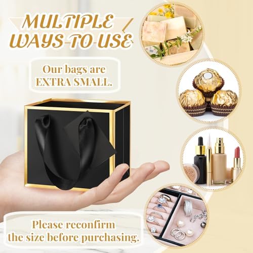 Yeaqee 100 Pcs Mini Metallic Paper Gift Bags with Handle, Black, Gold - Image 3