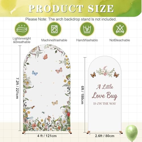 Moukeren Love Bug Baby Shower Arch Backdrop Cover 6ft and 7.2ft - Image 2