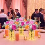 Domensi Set of 6 LED Lighted Floral Table Centerpieces, Faux Roses, Eucalyptus & Baby's Breath in Acrylic Vase, Glowing Rustic Wedding Decor for Bridal Shower & Dining Table (Rose Red, Pink, Orange) - Image 5