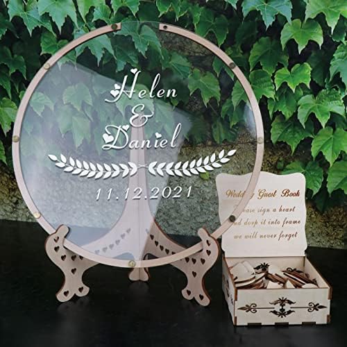 Wedding Guest Book Alternative with Box and Small Hearts,Personalized Round Drop Guest Sign for Rustic Wedding Decorations,Anniversary and Birthday(style7, Circular) - Image 6