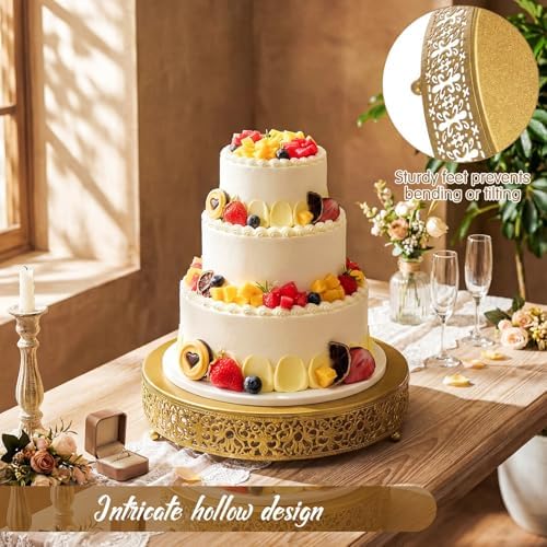 Wenqik 12 Inch Gold Cake Stand Metal Round with Cutter Spatula, Classic - Image 3