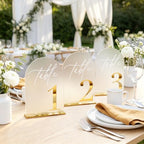 Frosted Table Numbers, Wedding Table Numbers Gold 1-25 with Stands, Gold 3D Acrylic Arch Signs with Holder, 5" x 7" Elegant Table Decor for Wedding Reception, Party, Anniversary, Events - Image 6