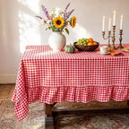 Eternal Beauty Gingham Ruffled Tablecloth Red White 60x84 Christmas Fall - Image 4