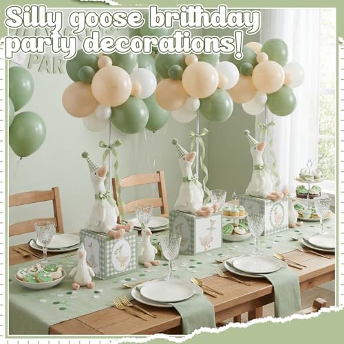 6 Sets Sage Green Silly Goose Birthday Decoration 15.7 Inch Soft Silly Goose Table Centerpiece Stuffed Animals with Balloon Boxes Hat Geese Plushies Table Decor for Birthday Party Favors - Image 3