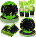 Honeydak 210 Pcs Halloween Ghost Party Supplies for 30 Guests Green and Black Birthday Plates Napkins Cup and Forks Tableware for Halloween Ceremonies Birthday Holiday Party Decorations by Honeydak