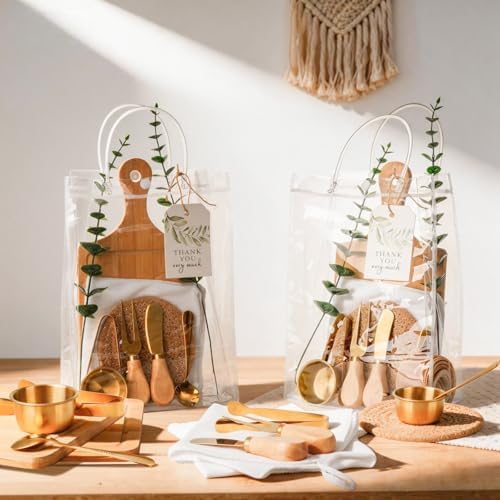 74 Pcs Baby Shower Prizes for Game Players 6 Set Cheese Board Fork Knives Coaster Towel Thank You Card and Gift Bags for Baby Shower Wedding Bridal Shower Favors (6, Gold) - Image 4