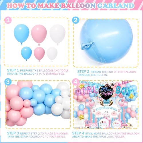 Touchdowns or Tutus Gender Reveal Decorations, Pink Blue Boy or Girl Party Supplies Backdrop Banner Balloon Garland Tablecloth Cake Topper Plate Napkin Cup Straw Knife Spoon Fork Sash 230 PCs - Image 4