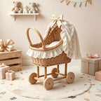 Vintage Wicker Baby Carriage Centerpiece with White Lace Trim (XL Wicker Carriage a) - Image 5