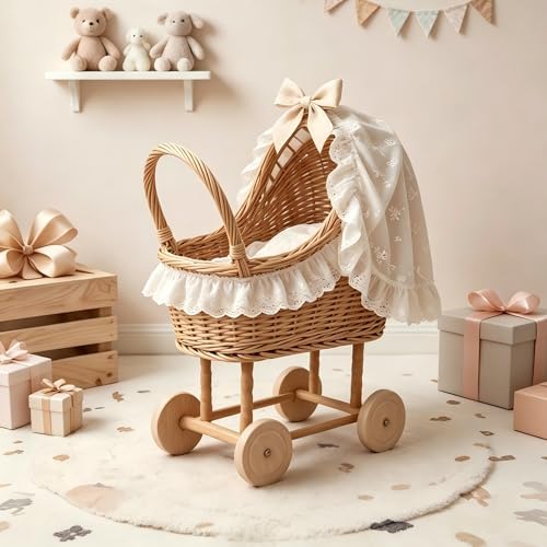 Vintage Wicker Baby Carriage Centerpiece with White Lace Trim (XL Wicker Carriage a) - Image 5