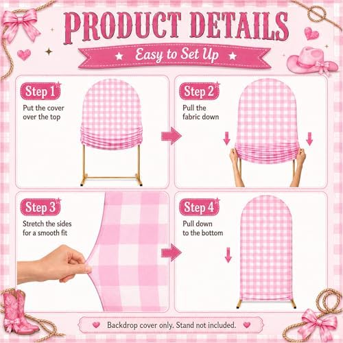 3pcs Pink Cowgirl Birthday Party Decorations Western Cow Theme Birthday Arch Backdrop Cover with Bow Guitar Shoes Pattern for Girl Barn Farm Party Baby Shower Photo Backgrounds 4ft, 5ft, 6ft - Image 4