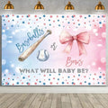 MEHOFOND 10x7ft Baseballs or Bows Gender Reveal Backdrop Boy or Girl What Will Baby Be Decorations Banner Pink and Blue Stars Gender Reveal Baby Shower Photography Background Cake Table Supplies by MEHOFOND