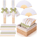 Beeveer 50 Sets Folding Wedding Fan Favor for Guest with Basket, Ready to Use Bulk White Folding Hand Paper Fan with Bow Ribbon Thank You Tag, Bridal Shower Wedding Party Favor Gift (Green,Daisy) by Beeveer