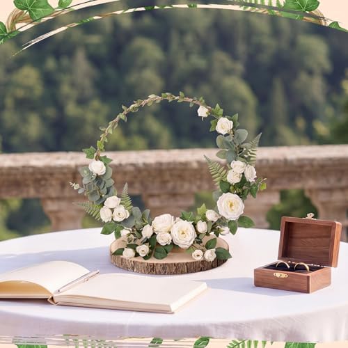 Leinuosen 6 Sets 12" Floral Hoop with Stands, Wood Slices Jute Ribbon - Image 6