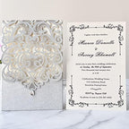 Hosmsua 5.12 x 7.3 Inch 50pcs Silver Laser Cut Lace Flora Wedding Invitation Cards with Rhinestone and Envelopes Customized Printed Invitations for Bridal Shower Quinceañera Wedding Invite - Image 3