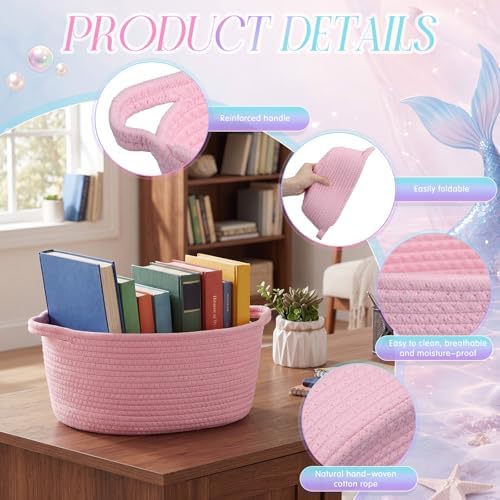 LemonRoad 5 Pcs Pink and Blue Mermaid Empty Gift Basket with Handle 9x6x5'' - Image 3
