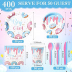 Pickmesh 400 Pcs Donut Themed Gender Reveal Party Supplies Plates Serve 50 - Image 2