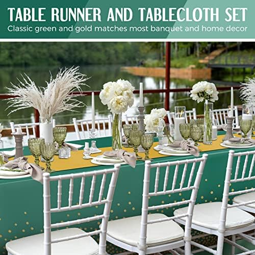 Tudomro 16 Pack Green and Gold Plastic Tablecloths Satin Runner Set - Image 5
