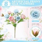 8 Bundles Artificial Peony Centerpiece Flowers,Blue Pink - Image 2