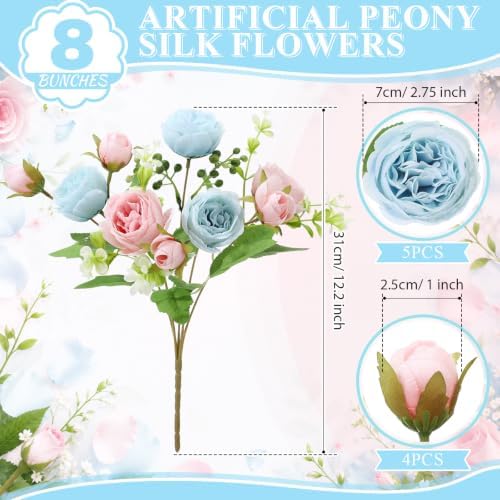 8 Bundles Artificial Peony Centerpiece Flowers,Blue Pink - Image 2