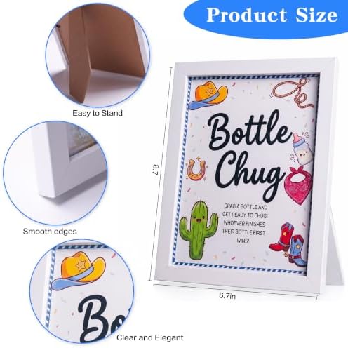 Funny Bottle Chug Baby Shower Drinking Game for 15 Guests, Includes 15 Pack 8.5oz Baby Bottles with Nipples & Standing Wood Framed Sign, Western Cowboy Baby Shower Favors & Party Activities(Blue) - Image 2