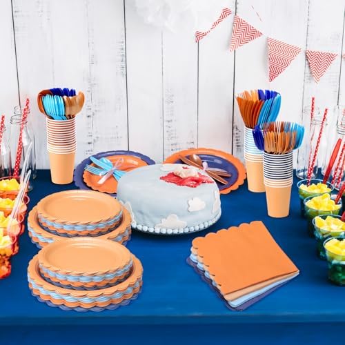Ziliny 350 Pcs Blue Orange Plates and Napkins Blue Dog Party Supplies - Image 5