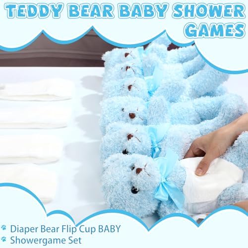 Seenelling 6 Sets Bear Diaper Changing Baby Shower Game Kit, Blue - Image 2